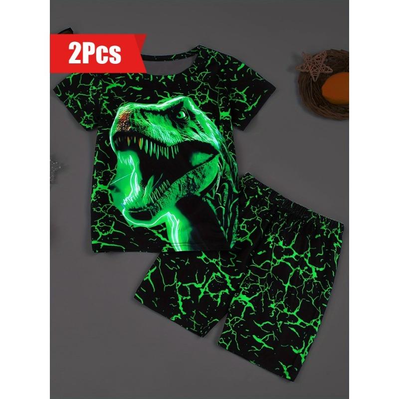 2 Girls Cute Set Fluorescent 3D Cute Unicorn Print Short Sleeve Shirt and Shorts Comfortable Cute Princess Style Set As A Gift