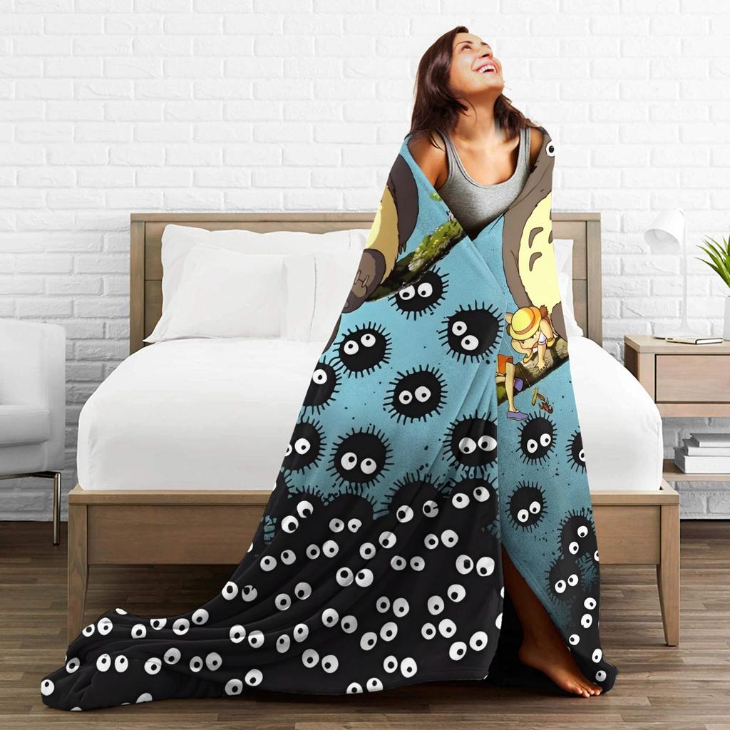 Cartoon Soot T-Totoros  Blankets Velvet Anime Super Warm Throw Blanket for Car Sofa Couch Bedroom Quilt