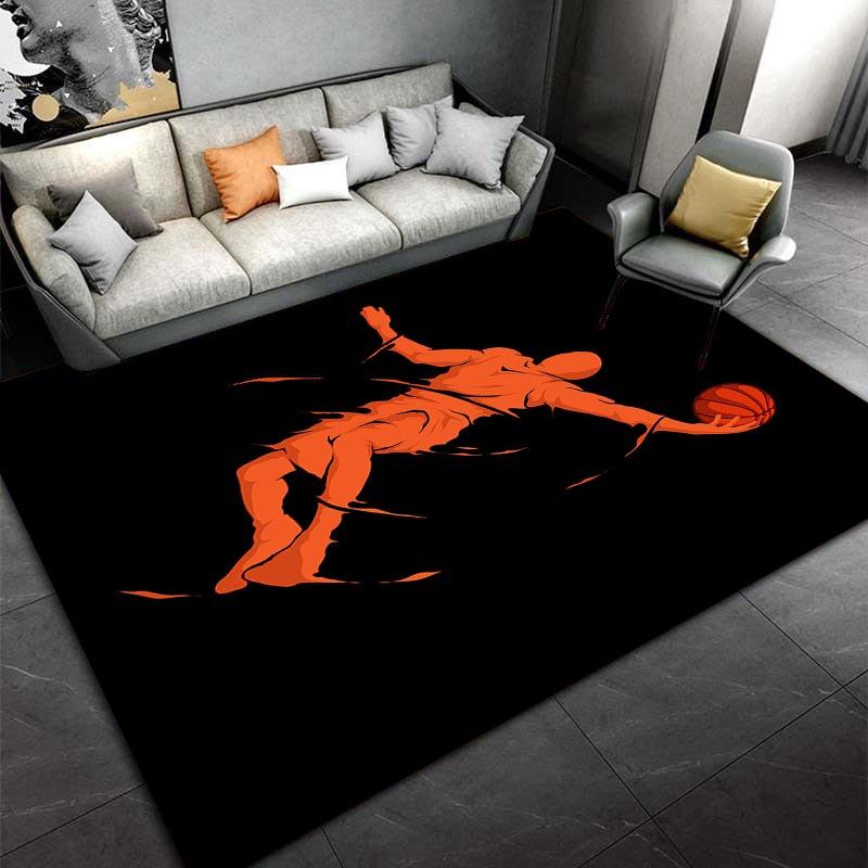 Basketball Player Silhouette Design Carpet in Black and Orange Suitable for use as an anti-slip for living room bedroom sofas