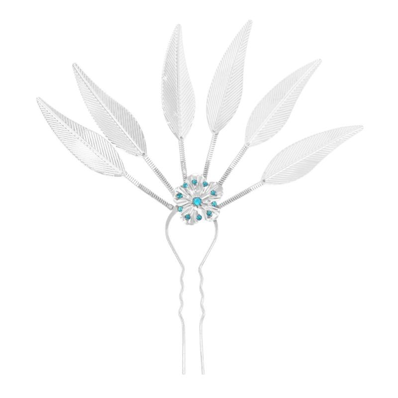 Alloy Peacocks Leaf Hair Stick Hairpieces with Rhinestones Thai Ethnic Hair Ornament Daily Hairstyle Embellishment