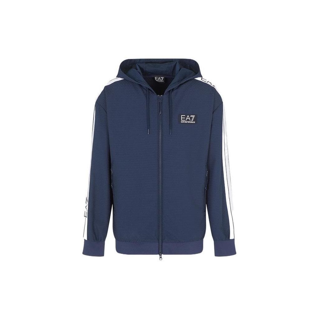 Emporio Armani Ss23 Letter Print Hooded Zip Sweatshirt Men Sweatshirt Navy-Blue 3RPM67-PN6ZZ-1554
