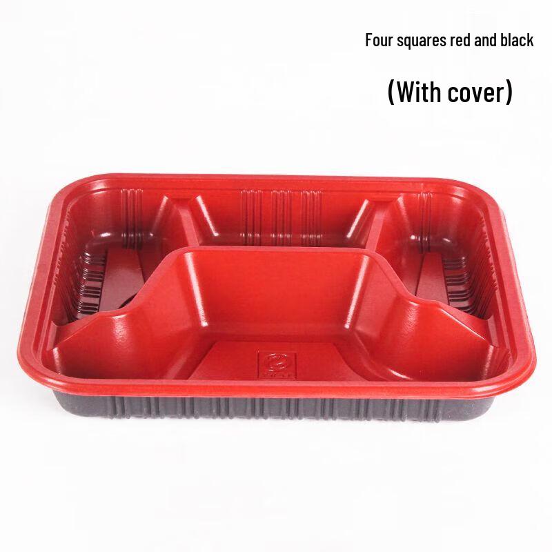 Zhenyu Disposable 5-Compartment Plastic Lunch Box with Lid, 50-Set Pack