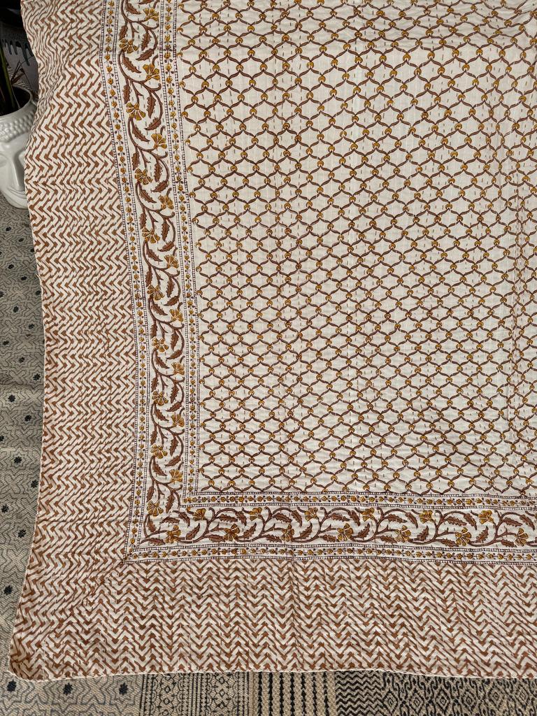 Hand Block Printed Throw Bedding Bedspread, Handmade Kantha Cotton Quilt, Queen Size Kantha Coverlet, Kantha Blanket