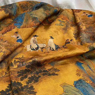 50*150cm Chinese Style Retro Flower Printed Fabric High Quality Satin Silk Brocade Fabric For Diy Sewing Cheongsam Dress Apparel