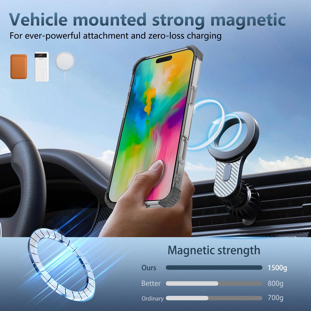 KEYSION HD Transparent Stoßfest Fall für MagSafe für iPhone 16 Pro Max 16 Plus 360 ° Drehbare Magnetische Ring Stand Telefon Abdeckung