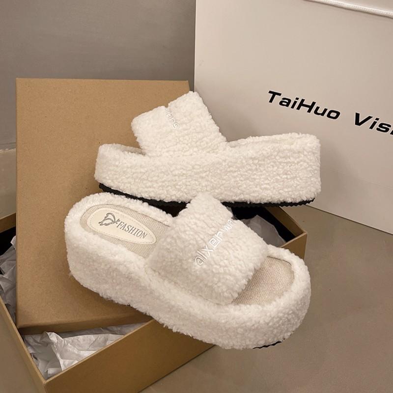 Cozy Thick Soled Cotton Slippers For Women Stylish High Platform Fuzzy House Shoes