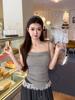 #Summer New Pure Desire Wind Pleated Design Sling Vest Slim and Thin Women's Fixed Chest Pad Top