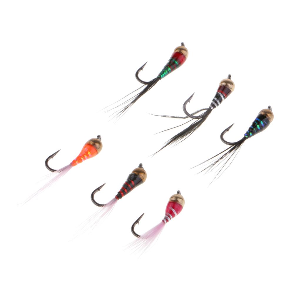 6pcs Brass Bead Head Epoxy Nymph Fast Sinking Fly Fishing Trout