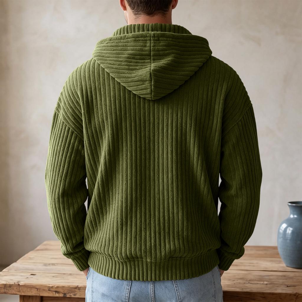 Men's Vintage Corduroy Half Zip Hoodie with Large Pockets