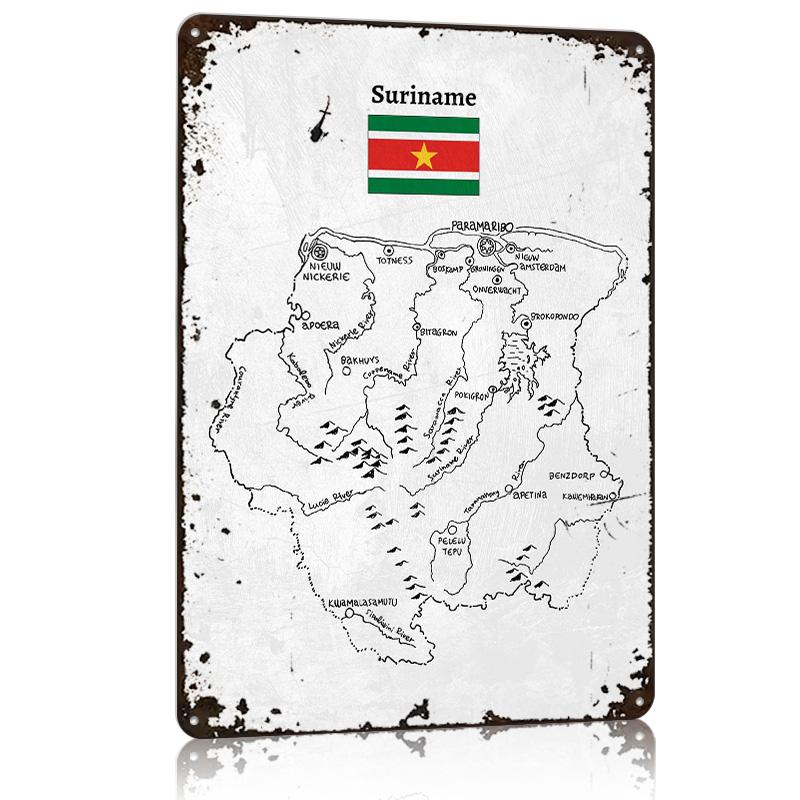 

Handdrawn Suriname Map Metal Poster Tin Sign Wall Art Things for Room Design Customizable Metal Signs for Home Decoration Decor 20x30cm（7.8x11.8inch）