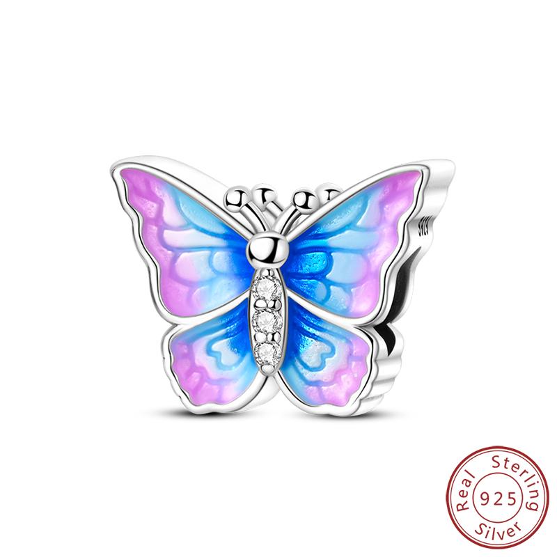 Elegant S925 Silver Butterfly & Dragonfly Multicolor Charms Beads Pendant 3mm DIY Fine Jewelry Making Accessories Gifts