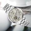 Mens Automatic Mechanical Watch Grey Skeleton Dial Luminous Hands Waterproof Business Wristwatch