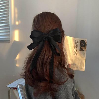Elegante horquilla francesa negra con lazo grande: accesorio coreano de alta gama para el cabello.