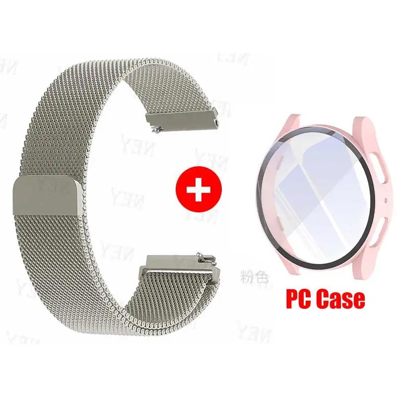 Glass Case+Strap for Samsung Galaxy Watch 7 6 5 4 40mm 44mm Milanese Loop 20MM Band PC Protector Cover Bumper Galaxy Watch 6 5 4