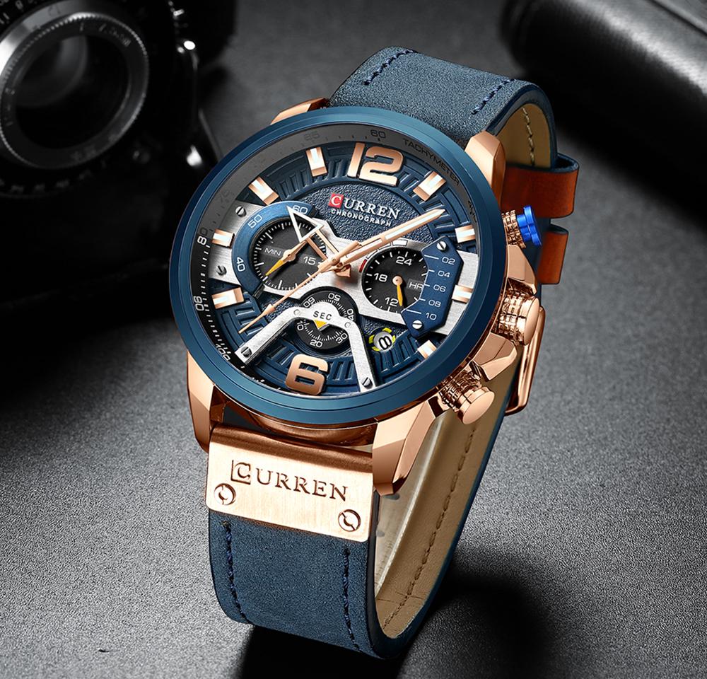 CURREN8329 Sport Watches for Men Blue Top Brand Luxury Military Leather Wrist Watch Man Clock Fashion Chronograph Wristwatch
