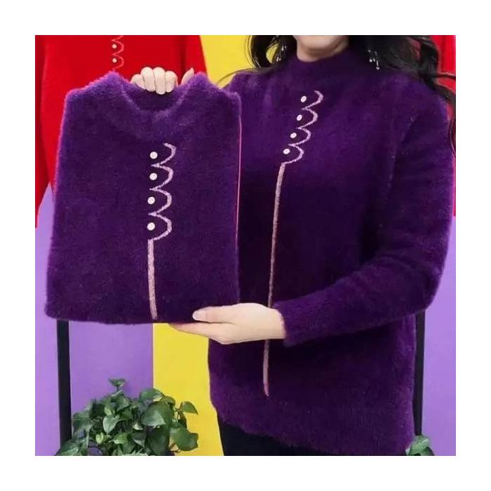 Double-Sided Fleece-Lined Semi-High Collar Slimming Shirt for Women (Spring 2024)