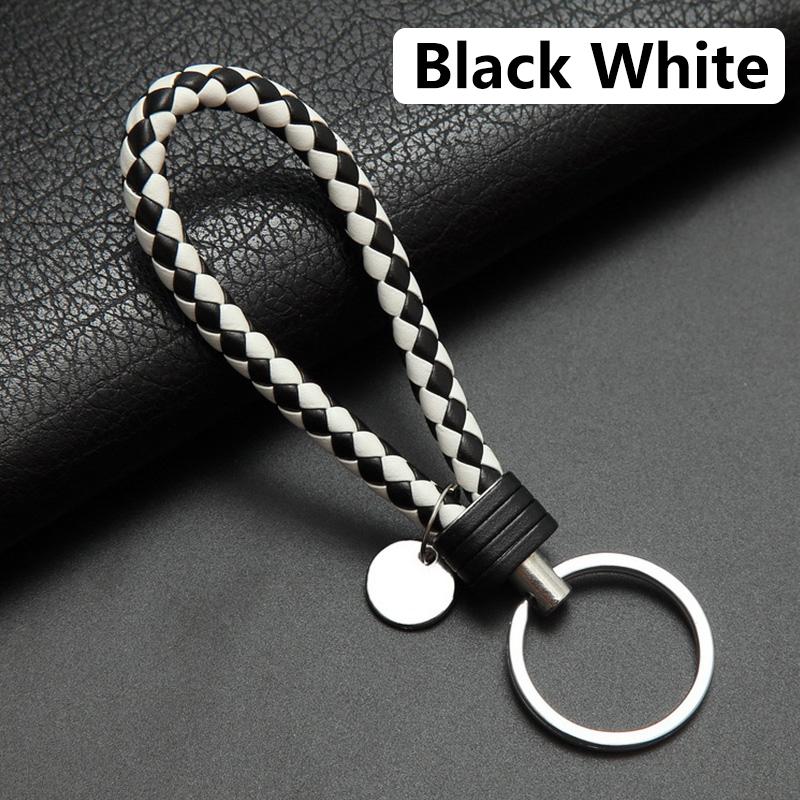 

1 шт. Ремінець Коричневий плетений браслет Шкіряний брелок ручної роботи Тримач для ключів Чорний автомобільний брелок Плетіння мотузки 13cm білий/чорний