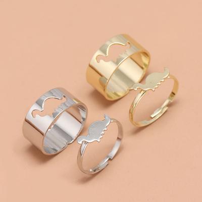 Fashion Simple Opening Adjustable 2-Piece Set Japanese and Korean Niche Creative Design Couple Dinosaur Ring