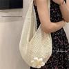 New Style Holiday One-Shoulder Knit Bag: Retro Mesh Hollow Design, Simple Woven Handbag, Exquisite Beach Accessory.