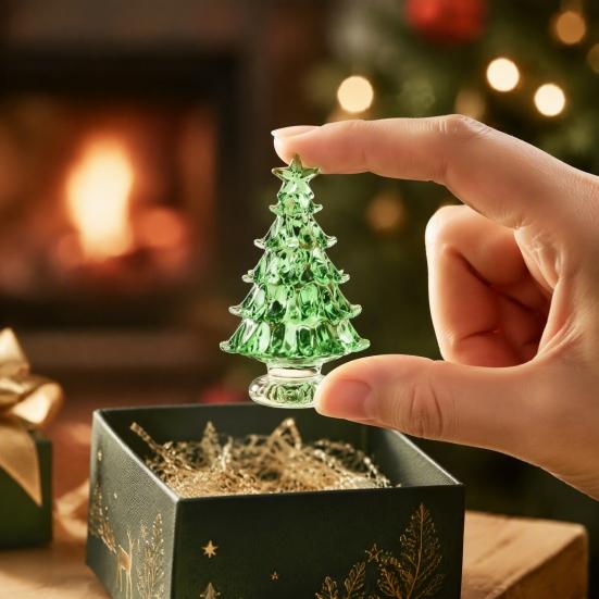 Romantic Christmas Atmosphere Decor Hand Blown Glass Tree Figurine, Faux Crystal Holiday Tabletop Ornament, Festive Seasonal Home Accents Miniature
