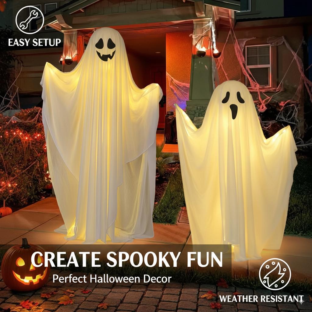 Halloween Glowing Standing Ghost Prop 81/161cm for Front Porch Courtyard Yard Outdoor Haunted House Decoration