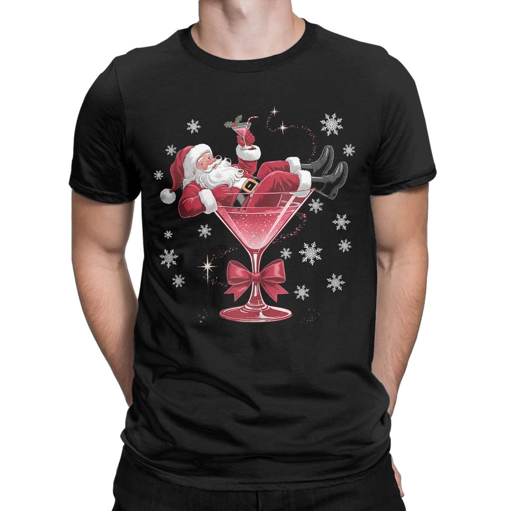 Santa's Hot Mess Christmas Martini Funny Party Cotton T Shirt For Men Summer T-Shirts O Neck Hippie Tees Plus Size Cheap Tops