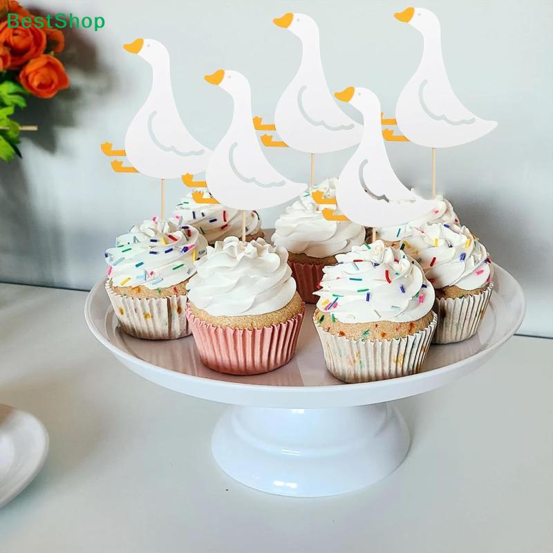 Cute Goose Cupcake Toppers – 24pcs White Duck Cake Picks for Farm Animal Themed Party