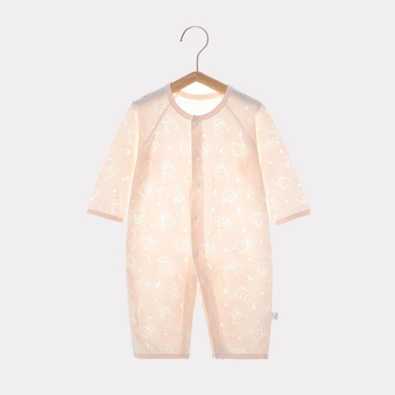 

Summer Thin Boneless Long Sleeves Air Conditioning Baby Jumpsuit Pink Music Bear 59 yards