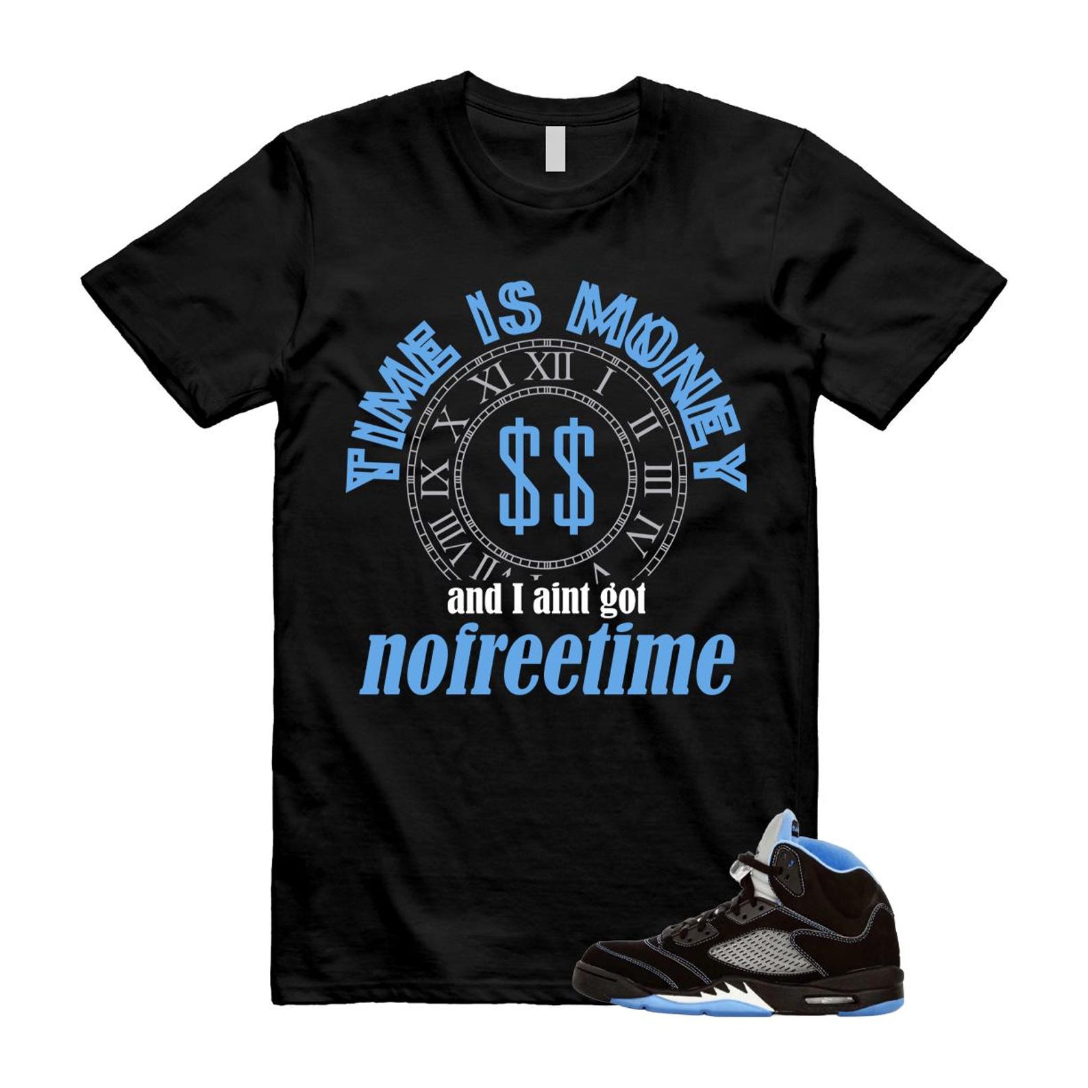 5 Black University Blue White 2026 T Shirt Match FREE TIME S