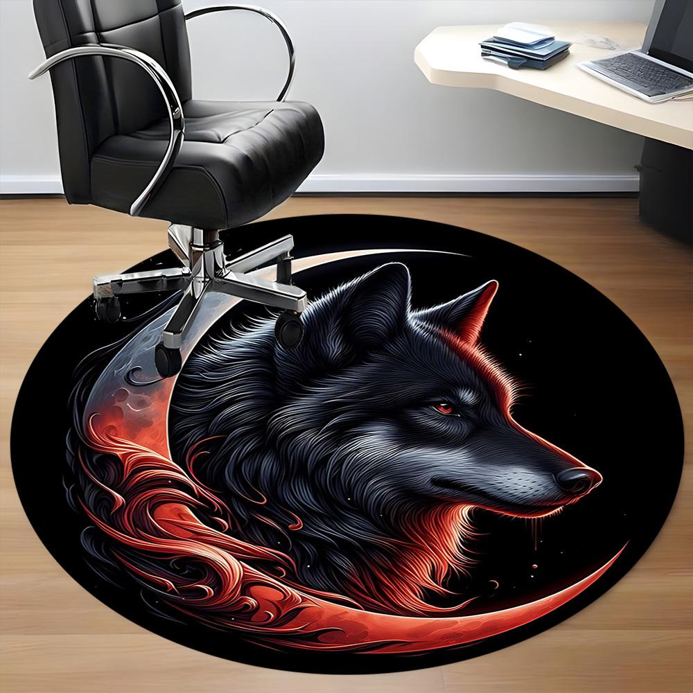 1pc Moon Wolf Office Round Area Rug, Under Office Chairs Bedroom Living Room Home Decor, Room Deco