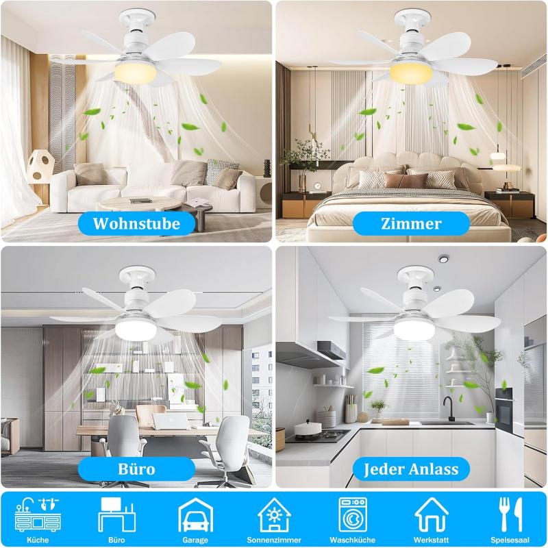 Ceiling Light with Fan,Ceiling Fan with Lighting and Remote Control,Small Quiet Ceiling Fan with 3 Wind Levels,Dimmable,Timing Function for Bedroom