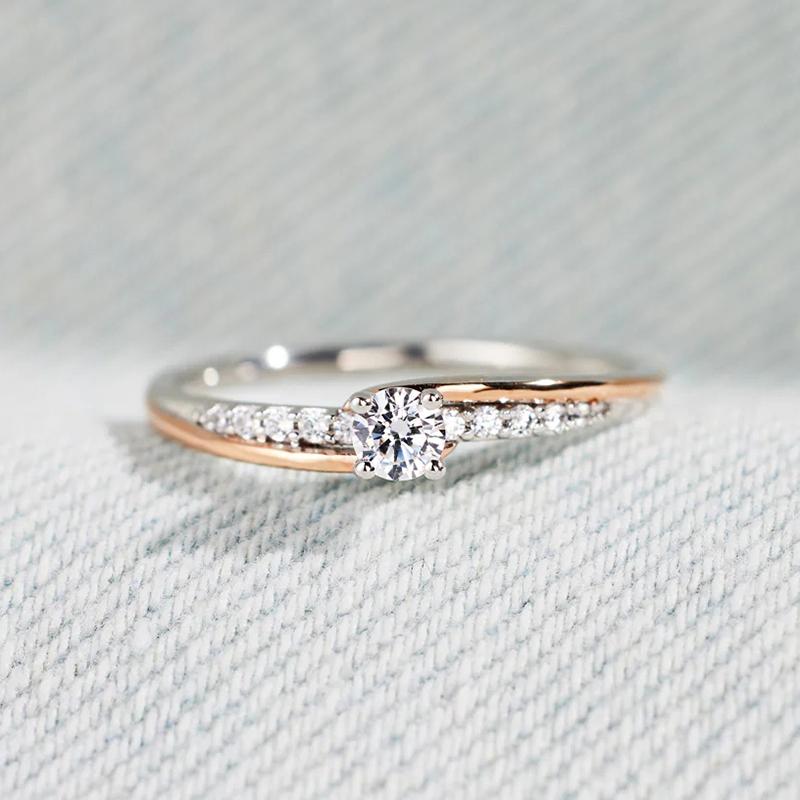 Huitan Two Tone Rings for Women Trendy Wedding Band Accessories with Cubic Zirconia Exquisite Proposal Engagement Jewelry