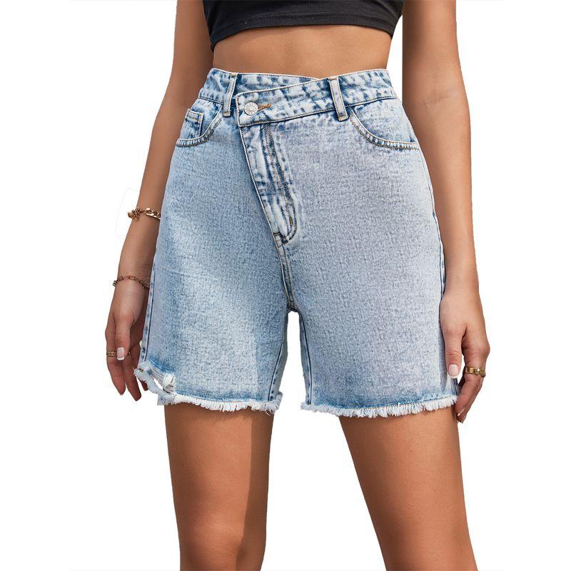 

Fashion Fashion High Waist Slimming Ripped Burr Denim Shorts Female Ripped Denim Shorts Jeans Light Blue XL