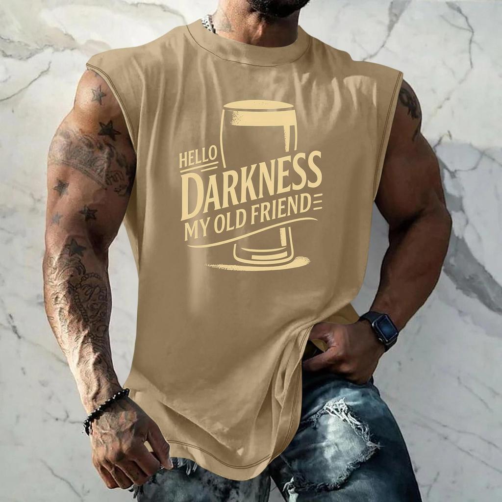 Men's Sleeveless Muscle Tank Top with Beer Themed Graphic Print Vintage Style Casual Summer Vest for Outdoor Activities