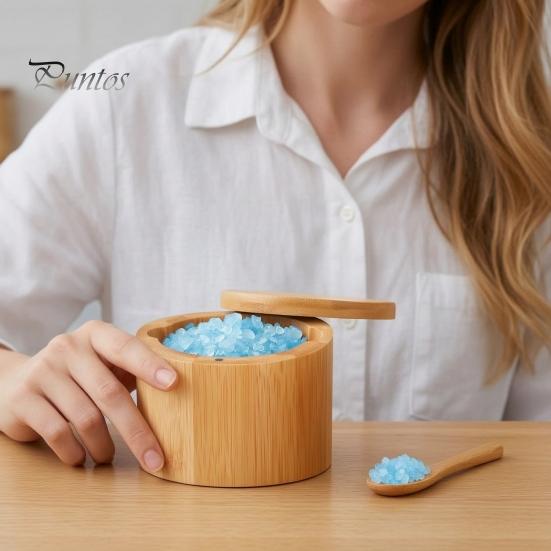 Reusable Wooden Seasoning Box Wood Salt Container with Swivel Magnetic Lid, Built-in Spoon Decorative Spice Keeper Jar, Moisture Proof for Kitchen