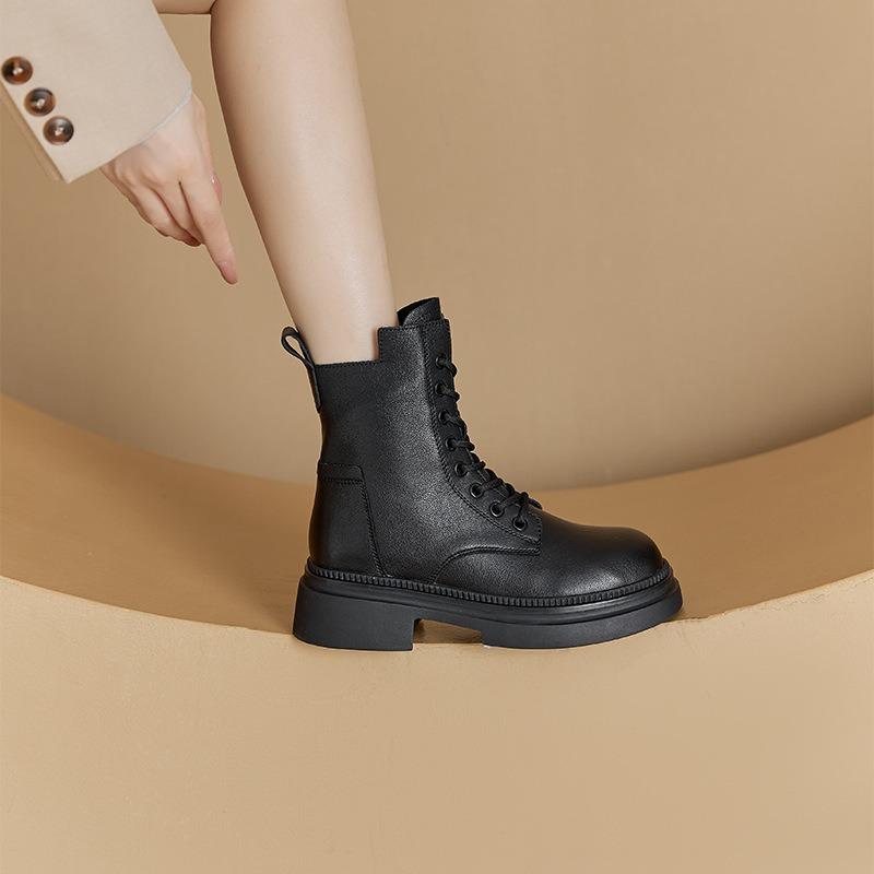 Vintage Leather Martin Boots Women's Autumn and Winter Short Boots Women's Thick-soled Lace-up Casual Large-size Women's Boots
