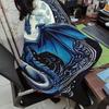 Contemporary Fantasy Flannel Blanket, Flying Dragon Wolf Print, Blue White Geometric Design,Soft All-Season Throw for Home Decor