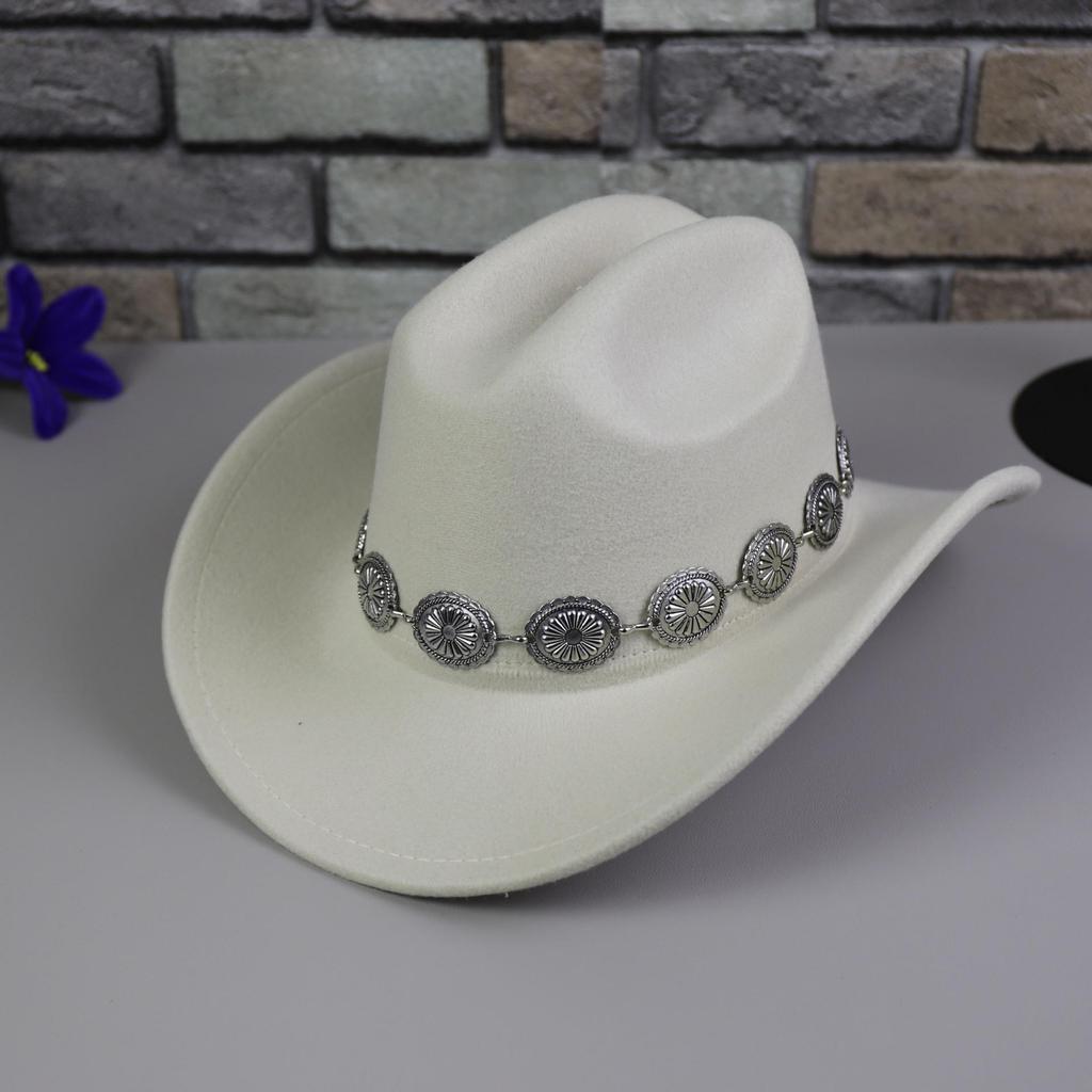 Hochwertiger Retro-Cowboyhut mit Metallkette und großem Schirm
