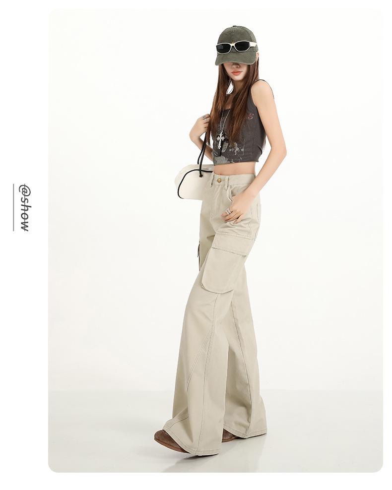 Women's Trendy Cotton Micro-Flare Casual Jeans with Patch Pockets and Deconstructed Design