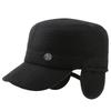 Wool felt flat top hat winter old man thickened ear protection military hat five star hat outdoor cap