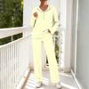 Women's V-Neck Color Loose Fit Long Sleeve Hooded Set with Pockets