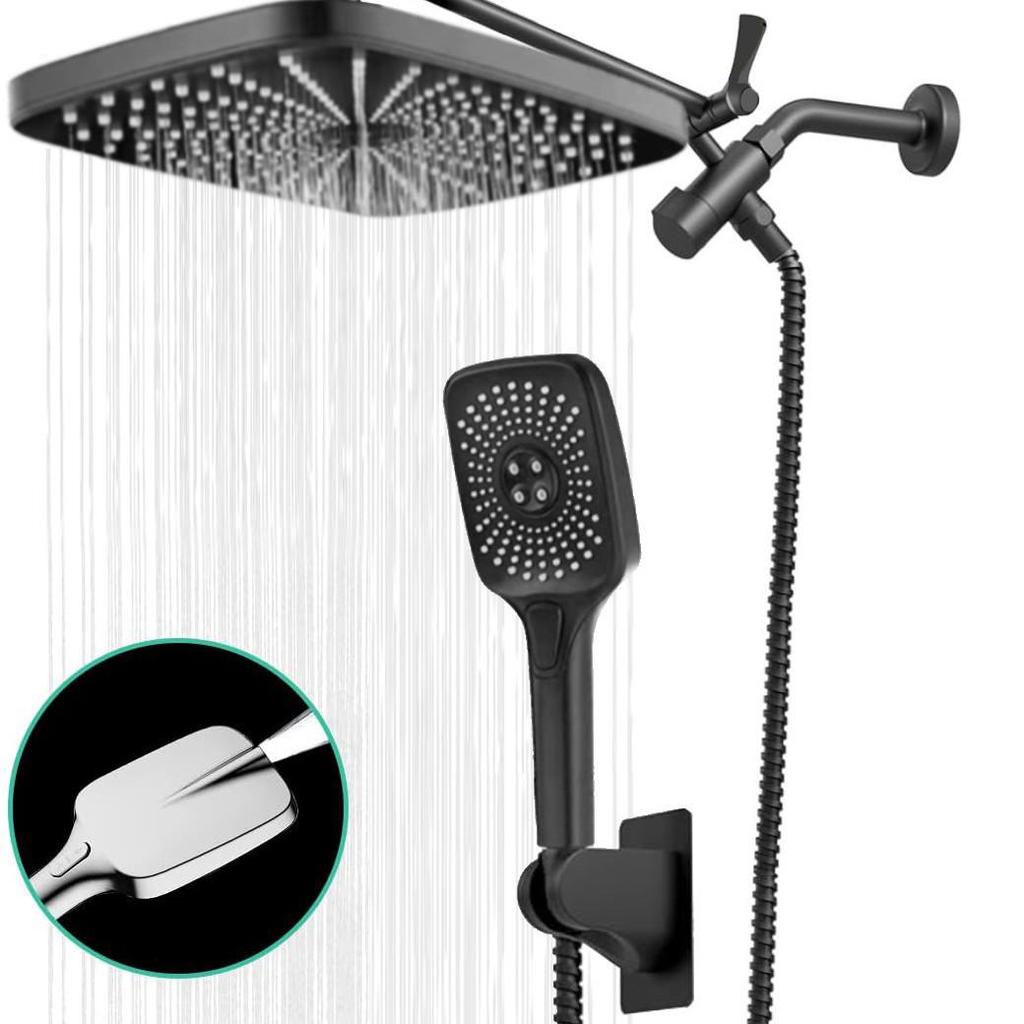 Concealed Shower Set: 12" Square Top Spray with 3-Function Handheld Shower Head (Jet & Water Functions)
