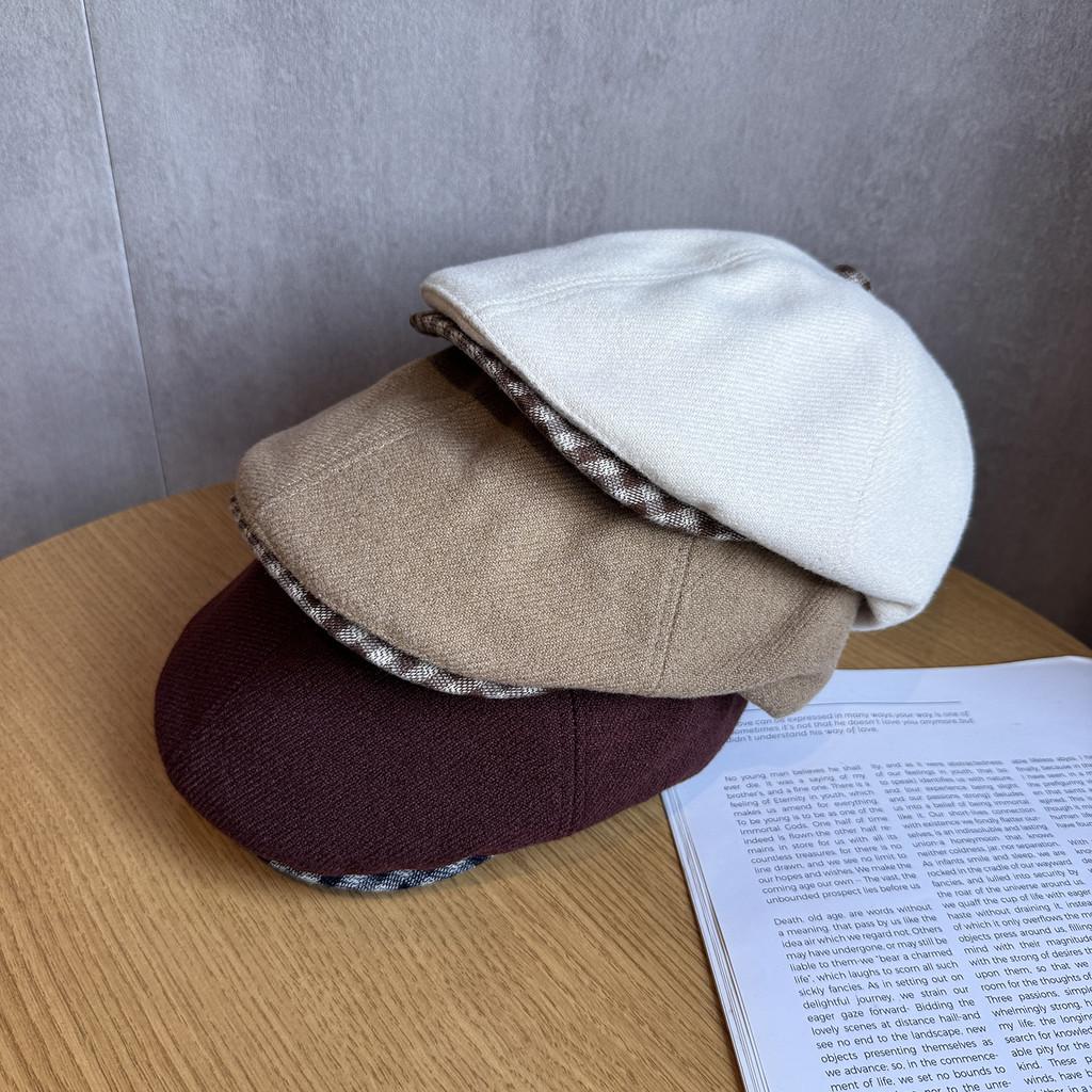 Cap Stylish Newsboy Women Casual Breathable Beret Hat With Plaid Brim Wide