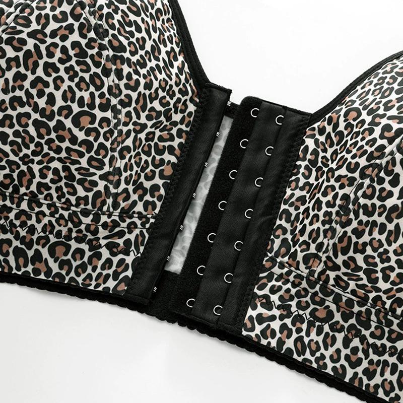 Soutien-gorge pour femme grande taille à boucle avant imprimé léopard avec bretelles réglables