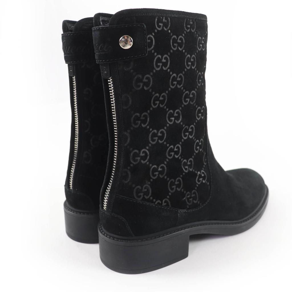 Excellent GUCCI short boots GG pattern back zip suede leather black 36 323550 Used