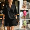 Dámský dvoudílný outfit Letní top s krátkým rukávem a véčkovým výstřihem a šortky Sladěné sady Ležérní dovolená Cestování Lounge set