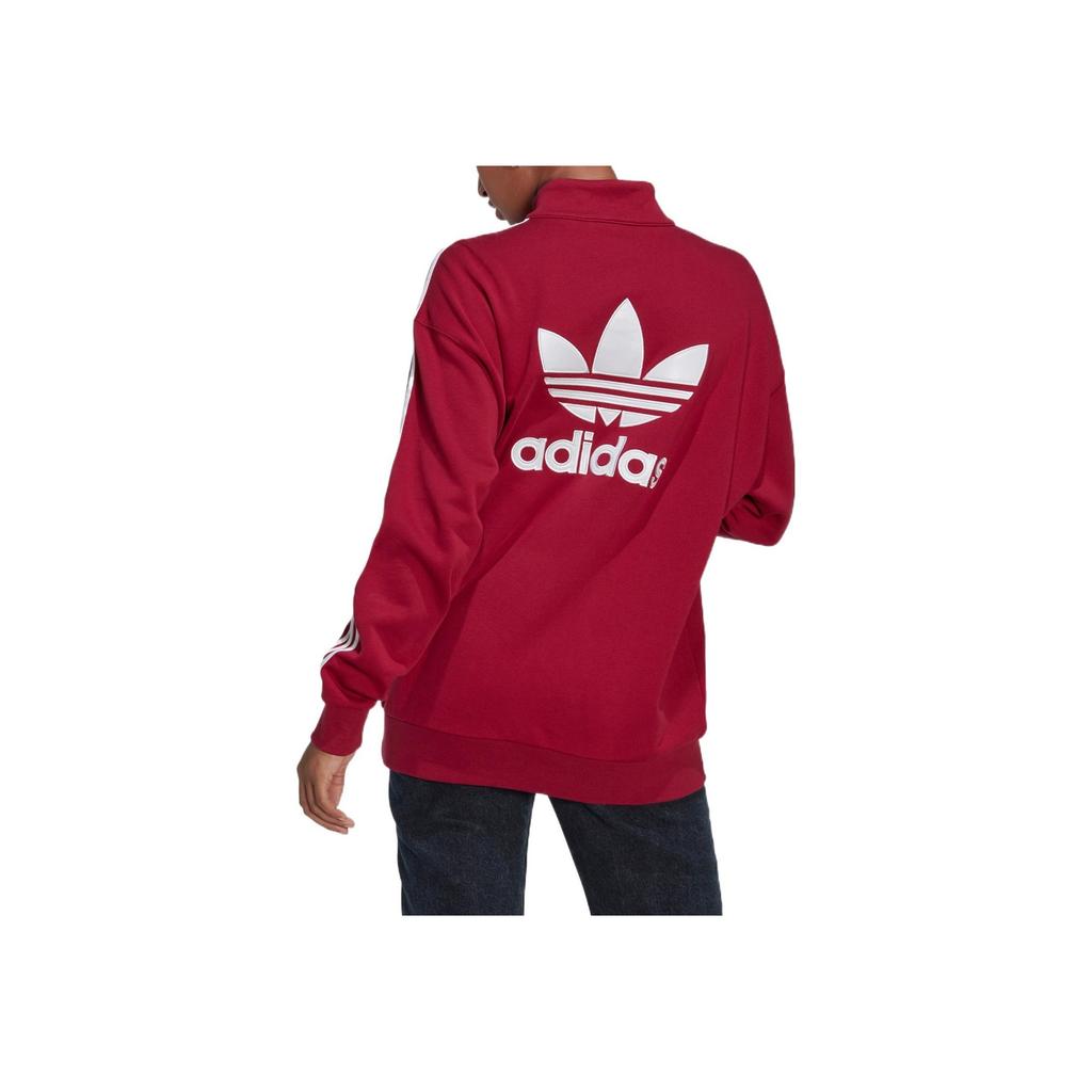 Adidas Originals Trefoil Logo Print Stripe Half-Zip Stand Collar Jacket Women Jacket Red II6086