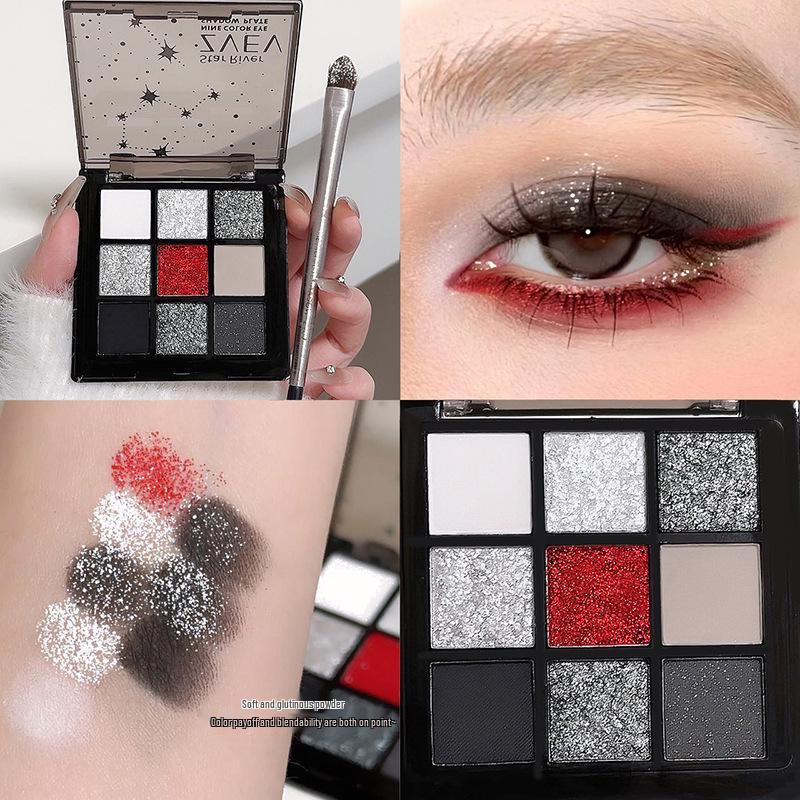 

Diamond Flash 9-Color Eyeshadow Palette: Snowflake Shimmer, Pearlescent Under Eye Highlights, Brightening Candy Glitter