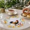 Polyester Embroidery Mats Pastoral Rooster Embroidered Placemat, Decorative Lace Floral Pattern Round Daily Home Dining Accessories Table Mat, Vintage
