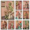 Fantasy Animals Sitting On the Toilet Poster Print For Bathroom Home Decor Alien Reading The Newspaper Canvas Painting Wall Art